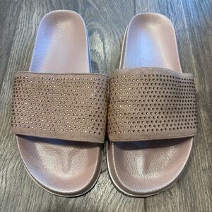 Rhinestone Slide Sandals in Mauve Pink
